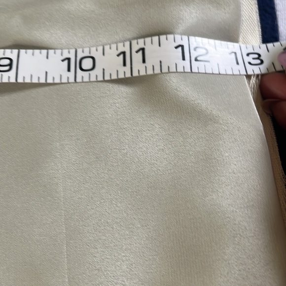 YSL Silk Scarf. Beige with navy border. YSL logo. Approximately 26”x26” - Picture 3 of 5